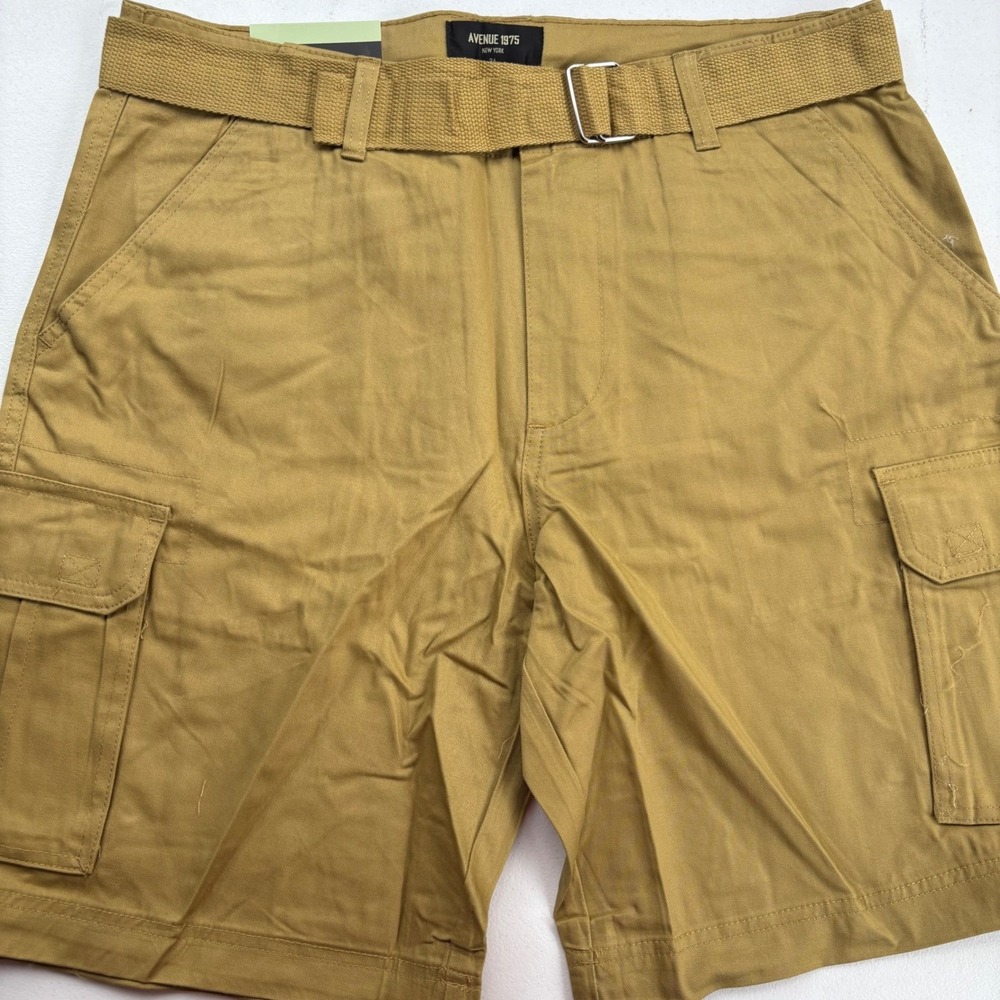 Avenue 1975 Mens Cargo Shorts Size 30 Brown Tan Belted 100% Cotton New With Tags